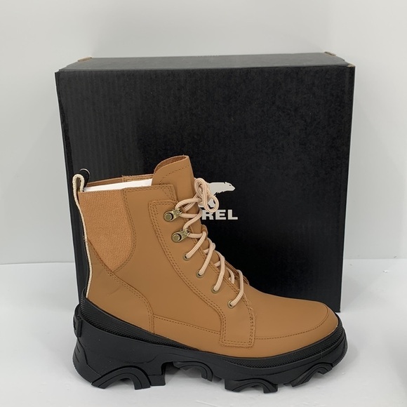 Sorel Brex lace boots Tawny Buff leather waterproof chunky platform shoe new 10 - Picture 1 of 6